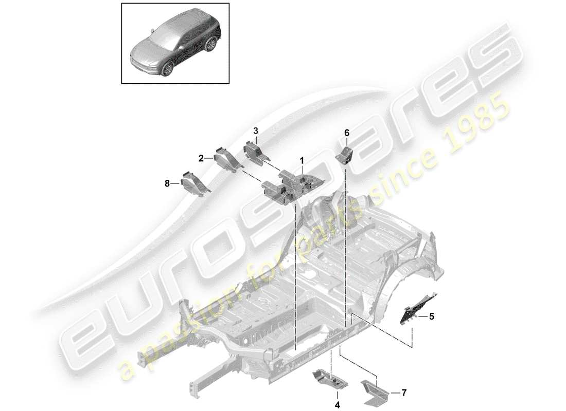 porsche 2020 (cayenne e3 9ya/9yb) piastre da pavimento diagramma delle parti