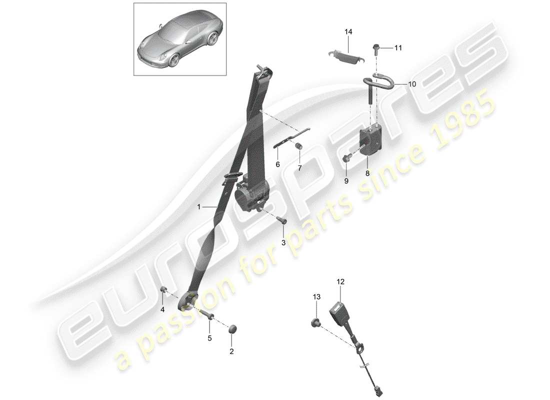 porsche 2015 (991-1) cintura di sicurezza a tre punti diagramma delle parti