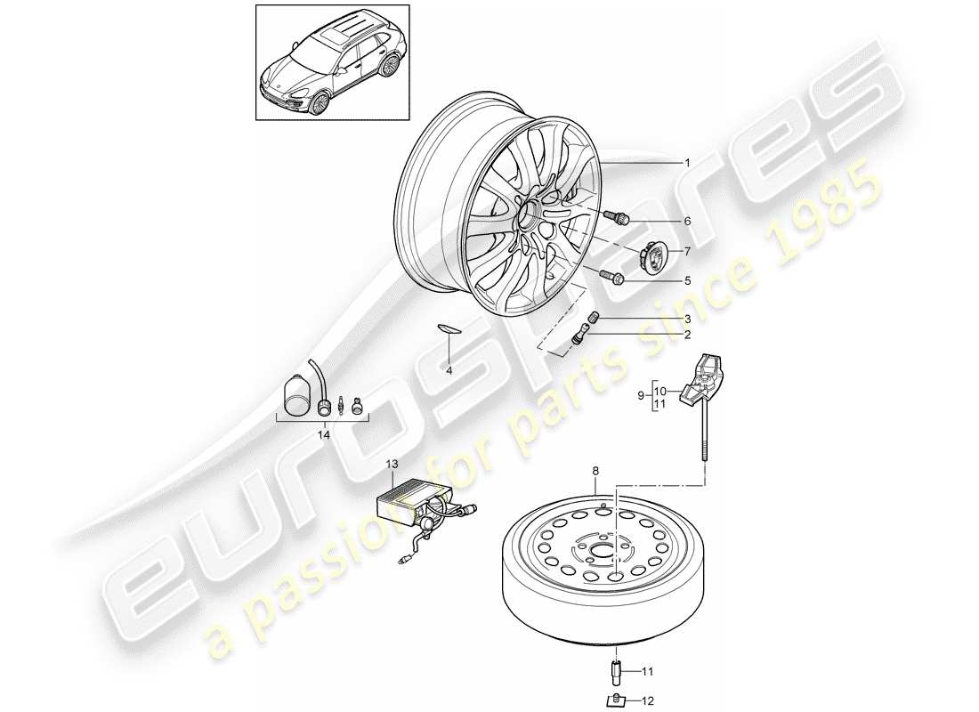 porsche 2013 (cayenne e2 92a) ruote diagramma delle parti