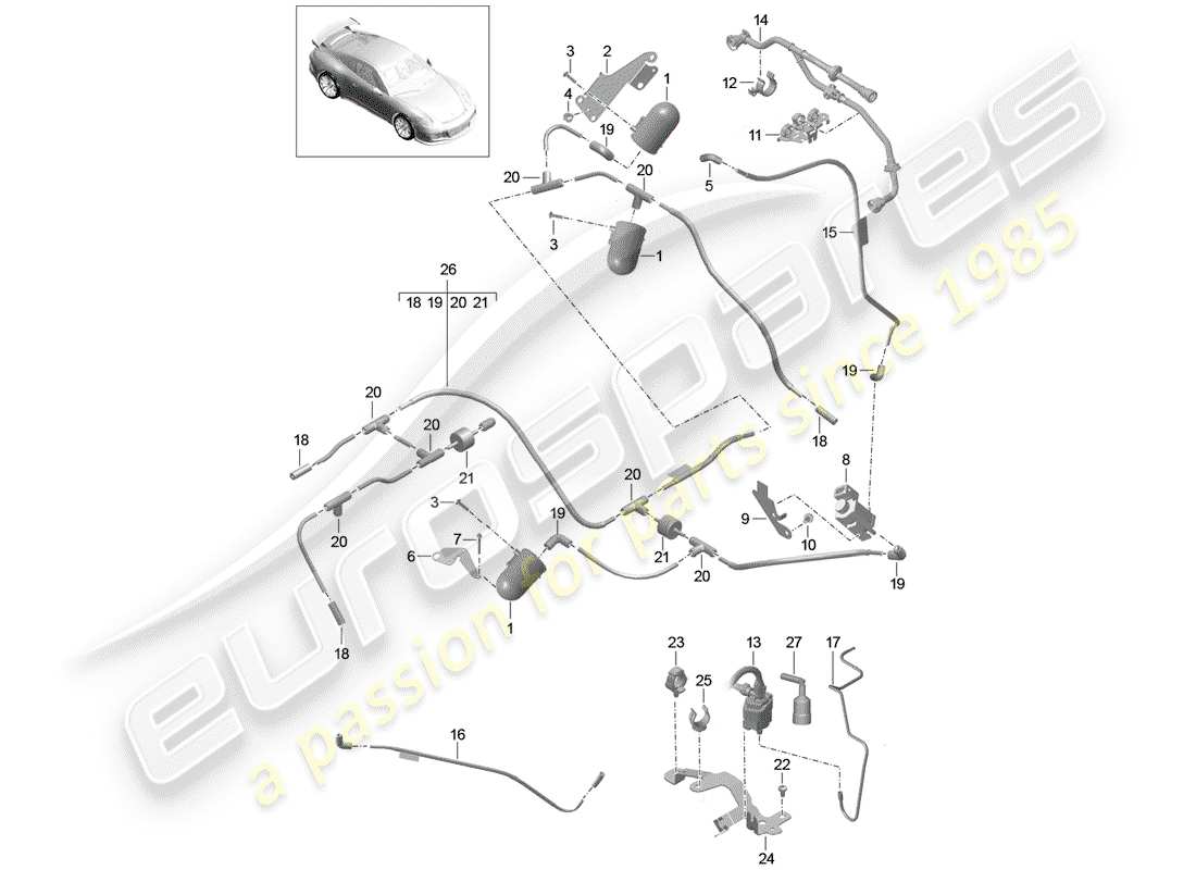 porsche 2019 (991-2 r/gt3/rs) sistema di vuoto diagramma delle parti