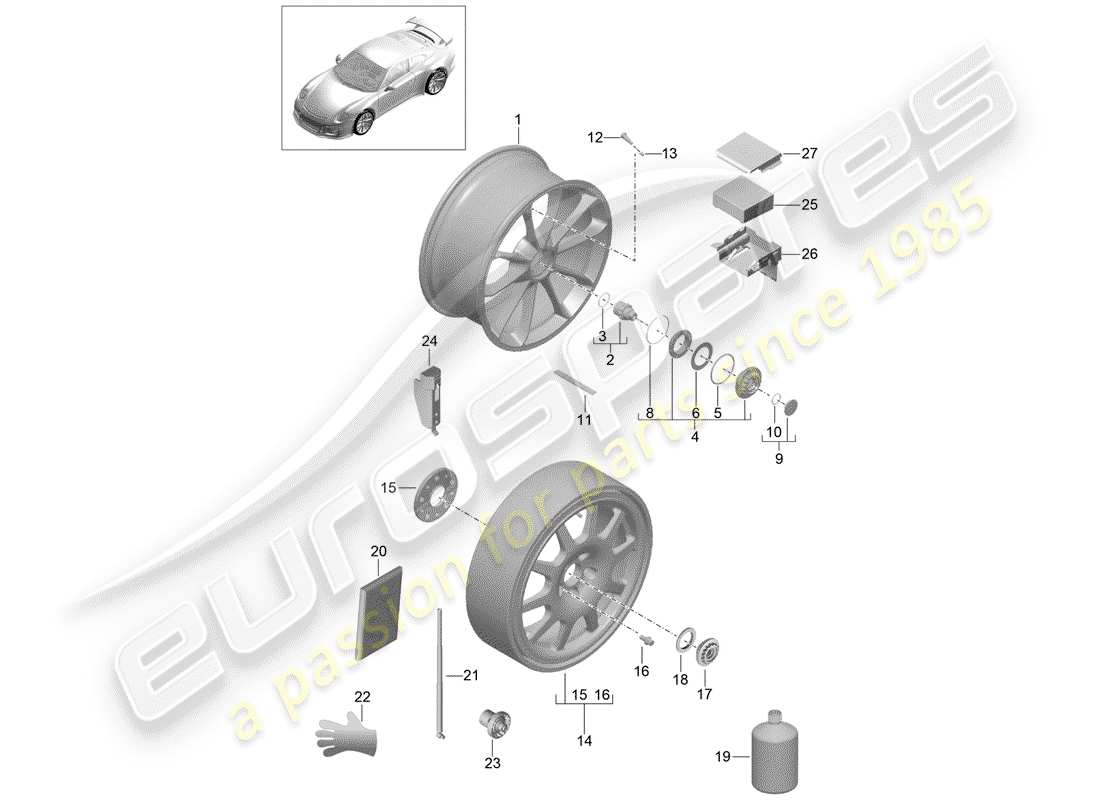 porsche 2020 (991-2 r/gt3/rs) cerchio in lega diagramma delle parti