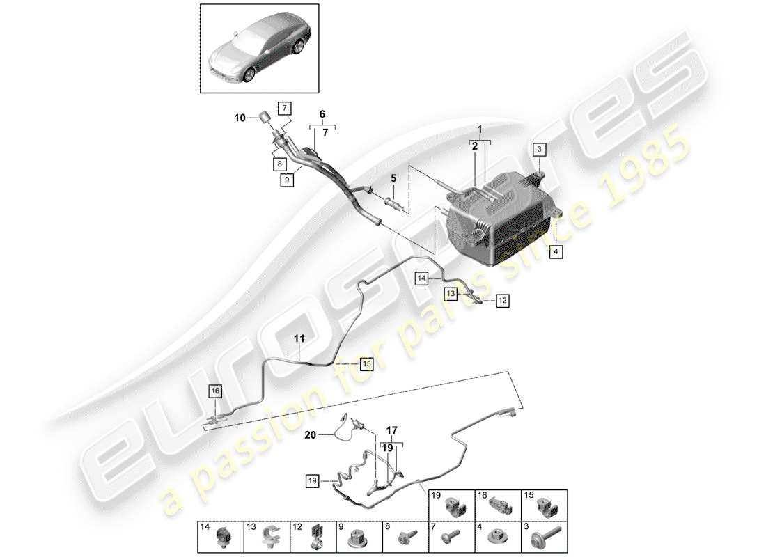 porsche 2017 (panamera 971-1) ex. schema delle parti del sistema di controllo delle emissioni