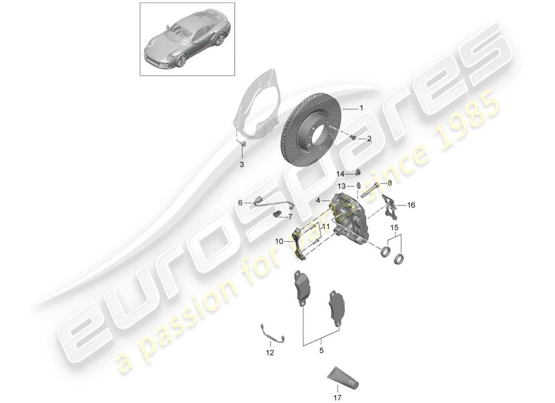 porsche 2017 (991-2 turbo) schema delle parti freni a disco