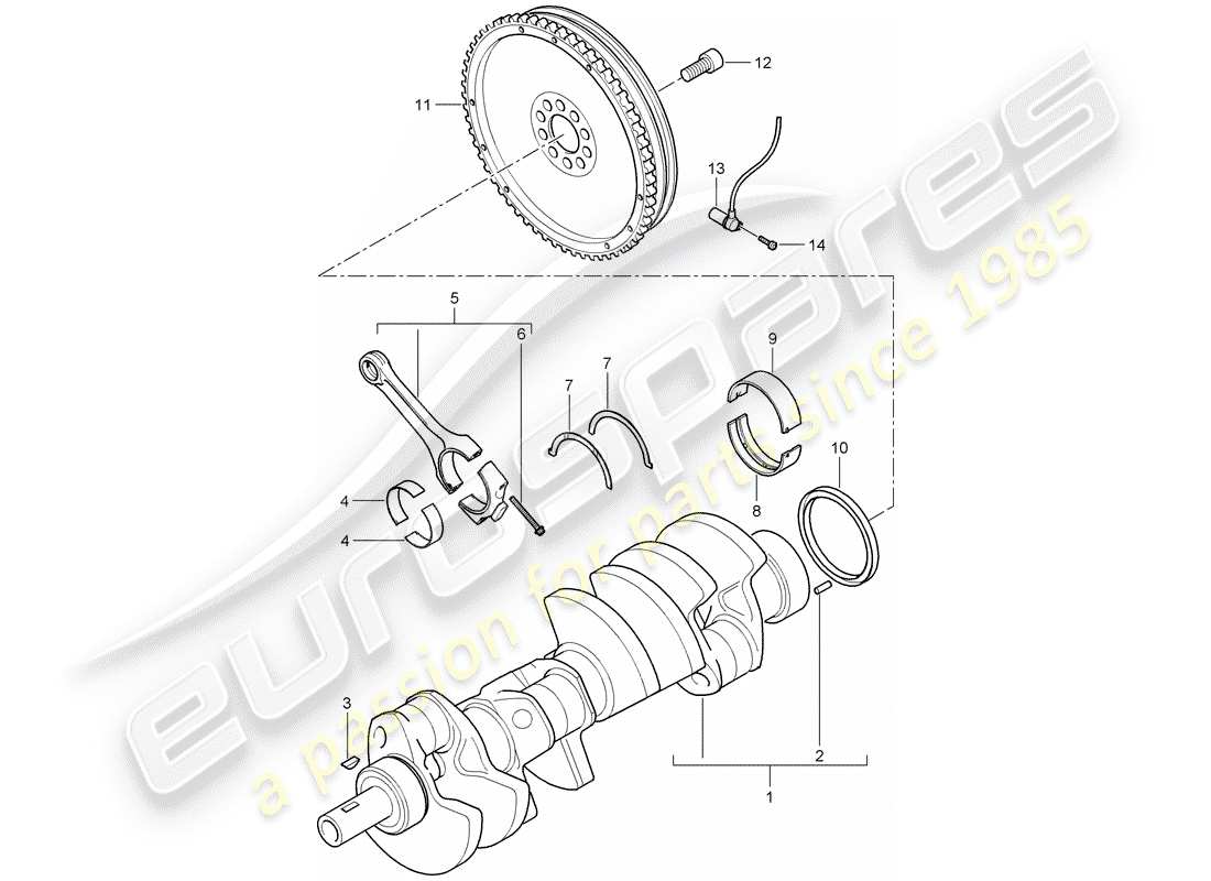 porsche 2008 (cayenne e1 9pa) albero a gomiti diagramma delle parti