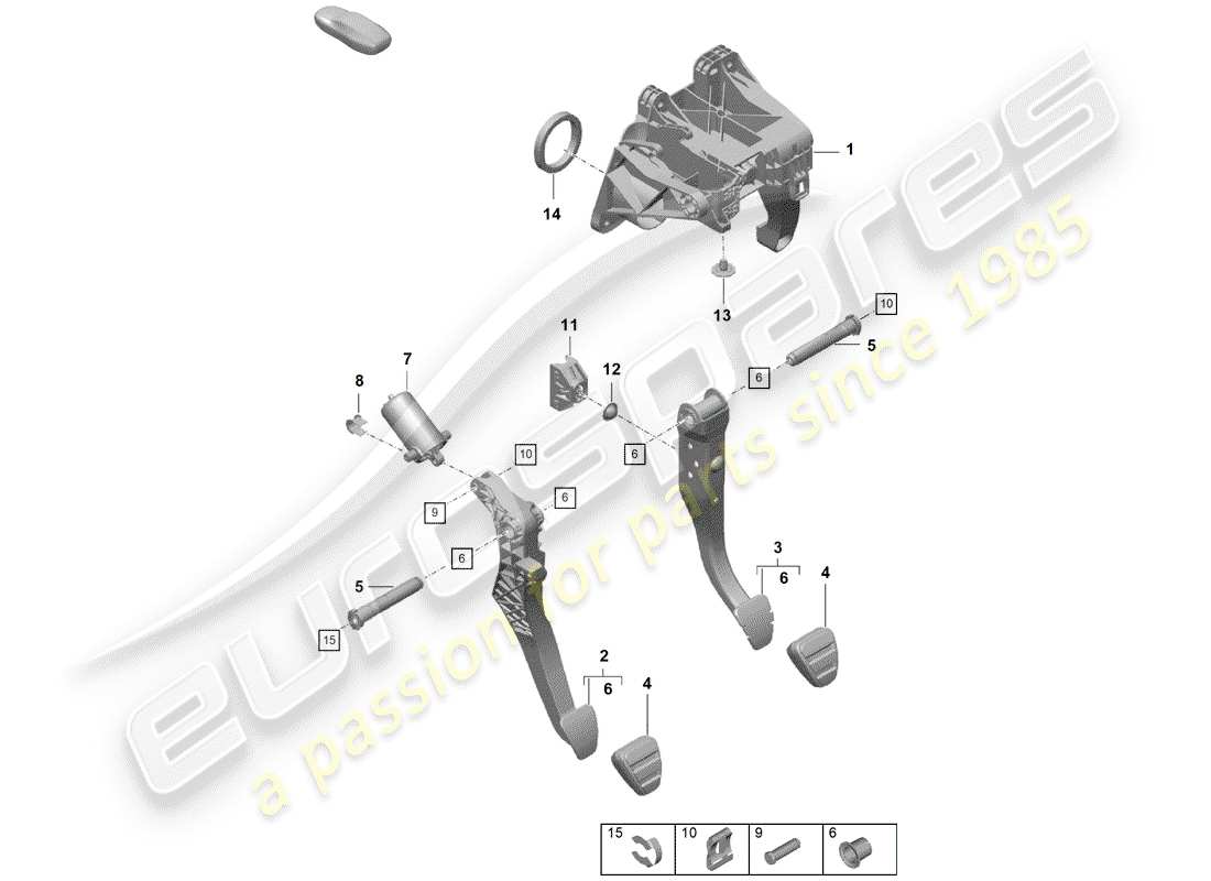 porsche 2020 (718 boxster spyder) freno e acc. montaggio del pedale diagramma delle parti