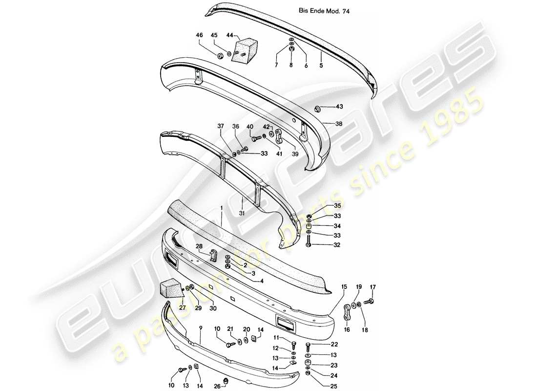 porsche 1974 (914) paraurti - d >> - mj 1974 schema delle parti