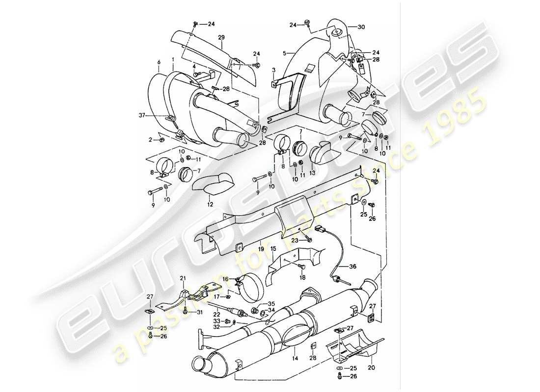 porsche 1998 (993) impianto di scarico - marmitta - scarico - catalizzatore - vedi informazioni tecniche - gruppo 2 - nr. 2/ 98 diagramma delle parti