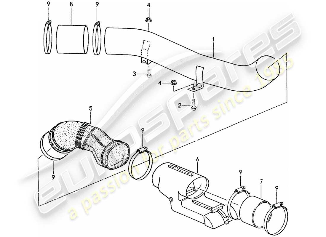 porsche 1998 (993) alimentazione aria di riscaldamento diagramma delle parti