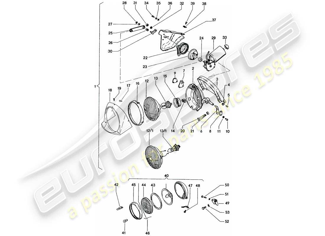 porsche 1972 (914) diagramma delle parti del faro