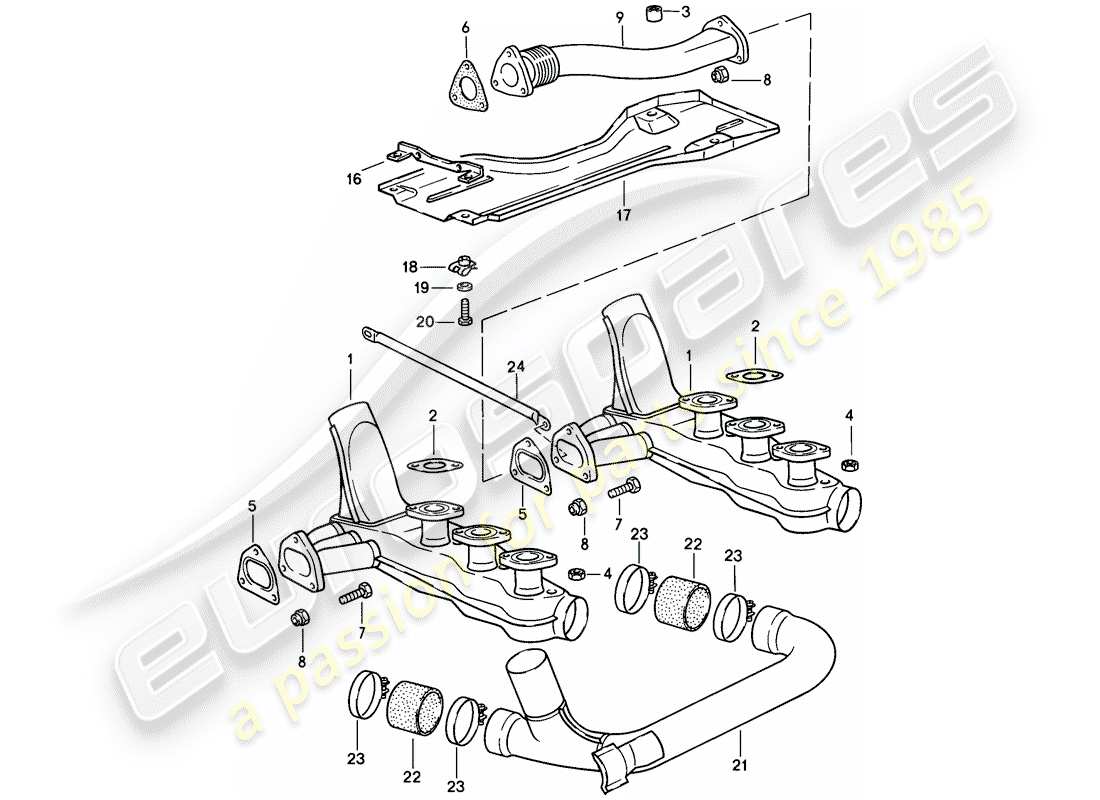 porsche 1987 (911) impianto di scarico diagramma delle parti