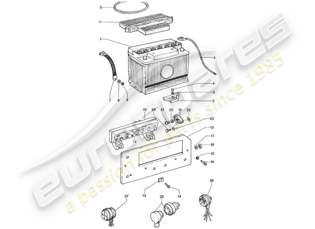 porsche 1974 (914) batteria - scatola fusibili diagramma delle parti