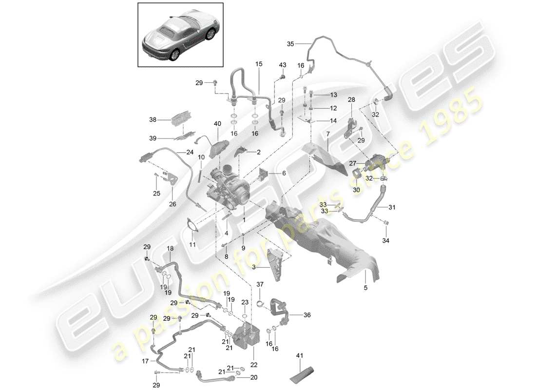 porsche 2017 (718 boxster) turbocompressore gas di scarico diagramma delle parti