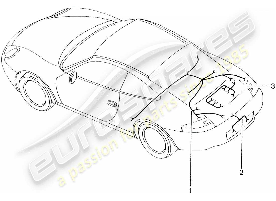 porsche 2005 (996) cablaggi - parte posteriore - luce stop supplementare - luce targa - motore - trasmissione - kit riparazione - impianto antibloccaggio freni. -abs- - indicatore usura pastiglie freno - assale posteriore schema delle parti