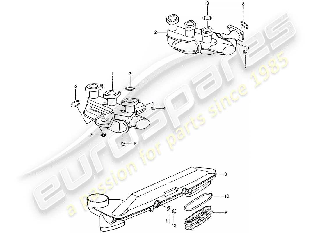 porsche 1994 (993) sistema di scarico - nucleo del riscaldatore diagramma delle parti