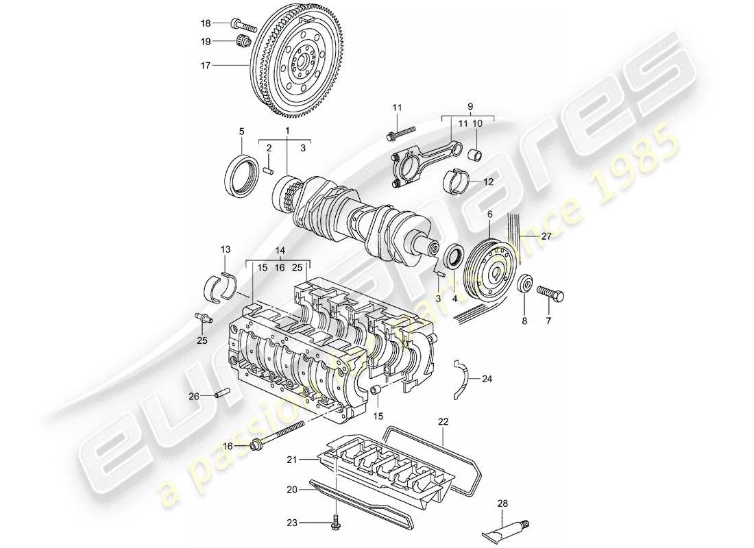 porsche 2005 (996) albero a gomiti diagramma delle parti