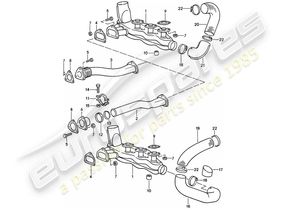 porsche 1987 (911) impianto di scarico diagramma delle parti