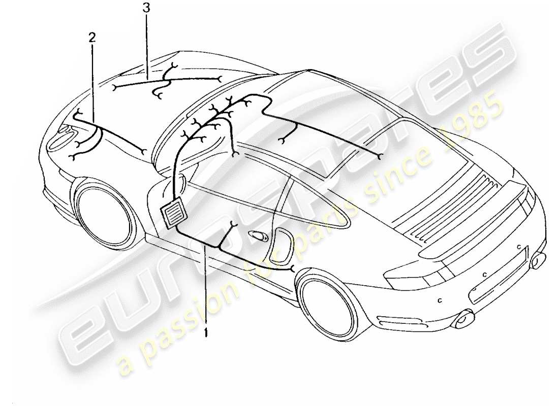 porsche 2003 (996 turbo / gt2) cablaggi - abitacolo passeggero - vano portaoggetti - vano bagagli anteriore - kit riparazione - impianto freno antibloccaggio -abs- - indicatore usura pastiglie freno - assale anteriore schema delle parti