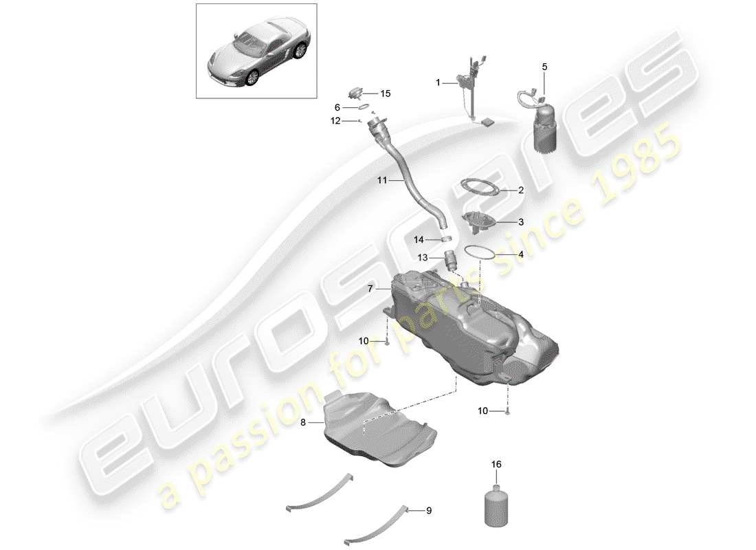porsche 2017 (718 boxster) diagramma delle parti del serbatoio del carburante
