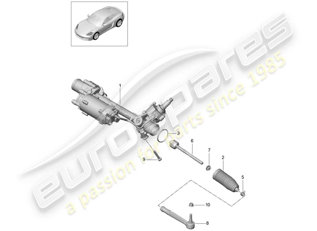 porsche 718 cayman (2020) schema delle parti della scatola dello sterzo