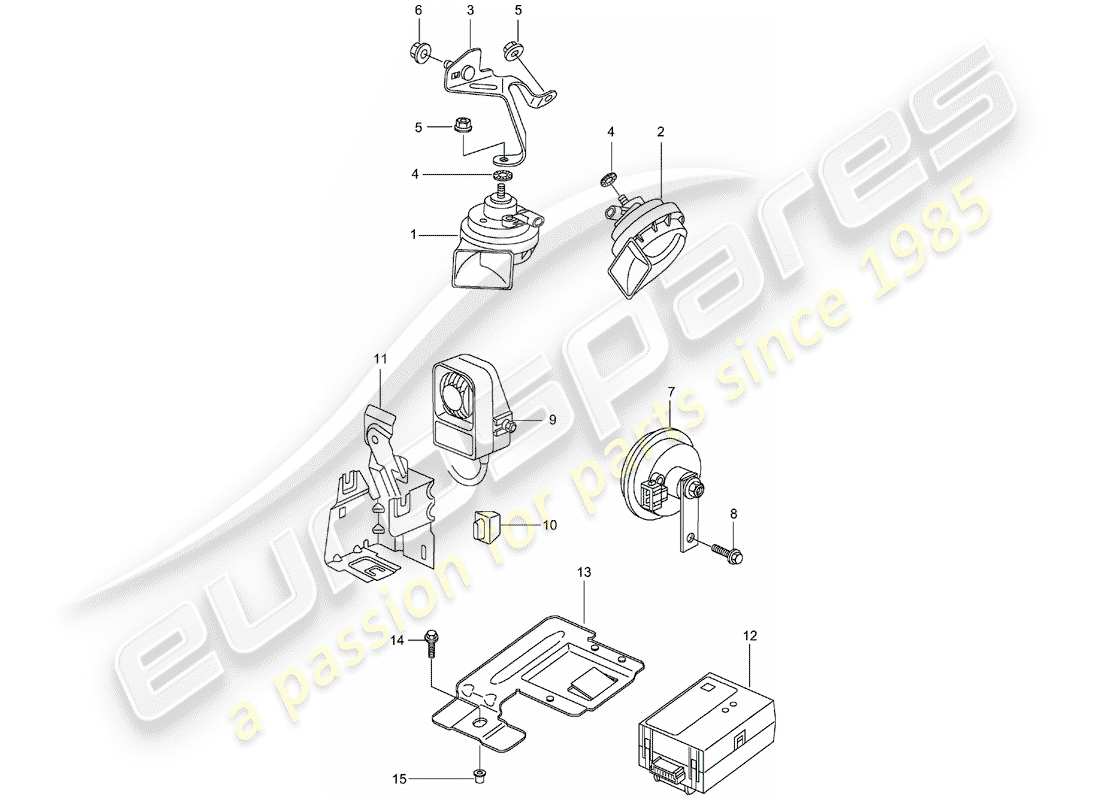 porsche 2001 (996 gt3) clacson - clacson - sistema d'allarme schema delle parti