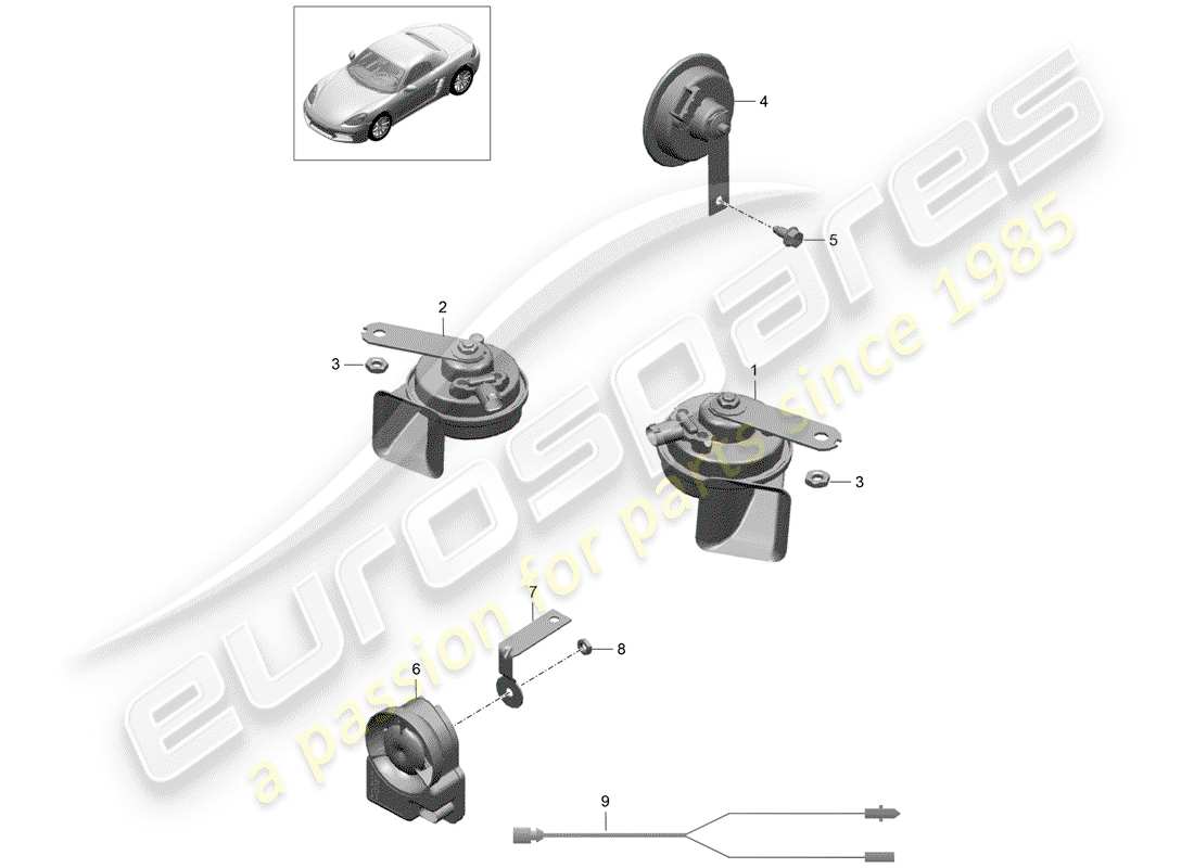 porsche 2020 (718 boxster) corno di fanfara diagramma delle parti