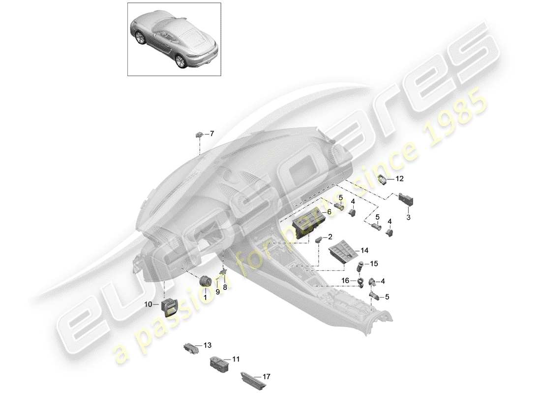 porsche 718 cayman (2020) diagramma delle parti dell'interruttore