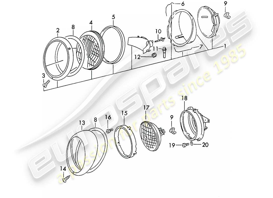porsche 1973 (911) diagramma delle parti del faro