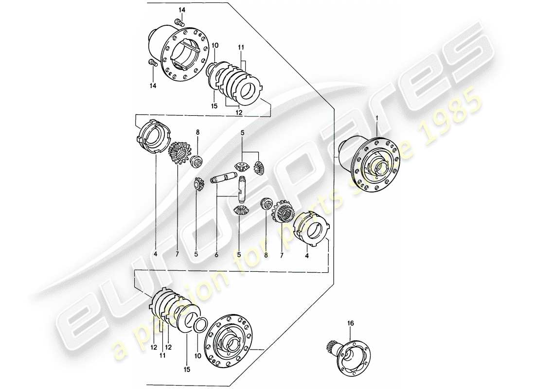 porsche 1987 (911) differenziale di slittamento limitato diagramma delle parti