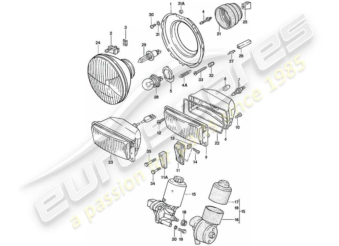 porsche 1984 (924) faro a scomparsa - motore elettrico - per - faro a scomparsa - faro aggiuntivo schema particolare