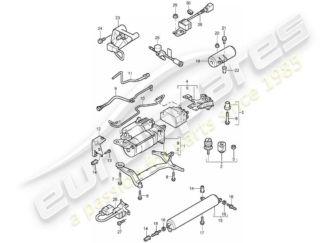 porsche 2004 (cayenne e1 9pa) sistema autolivellante diagramma delle parti