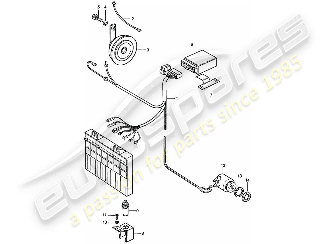 porsche 1987 (924s) schema delle parti del sistema di allarme