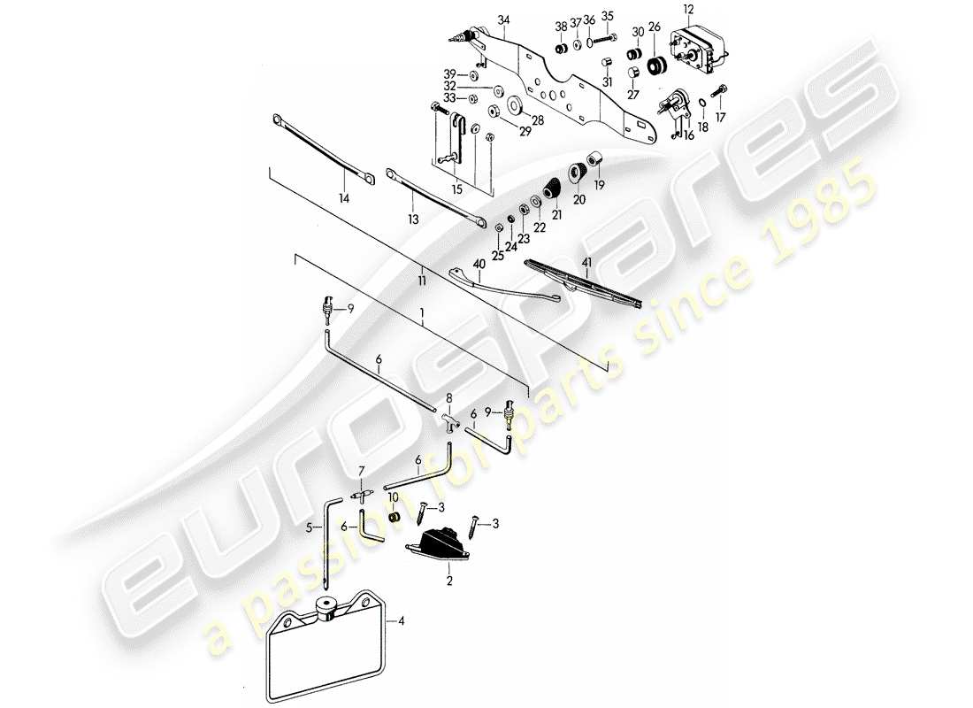 porsche 1963 (356b/356c) unità rondella - sistema tergicristallo schema delle parti