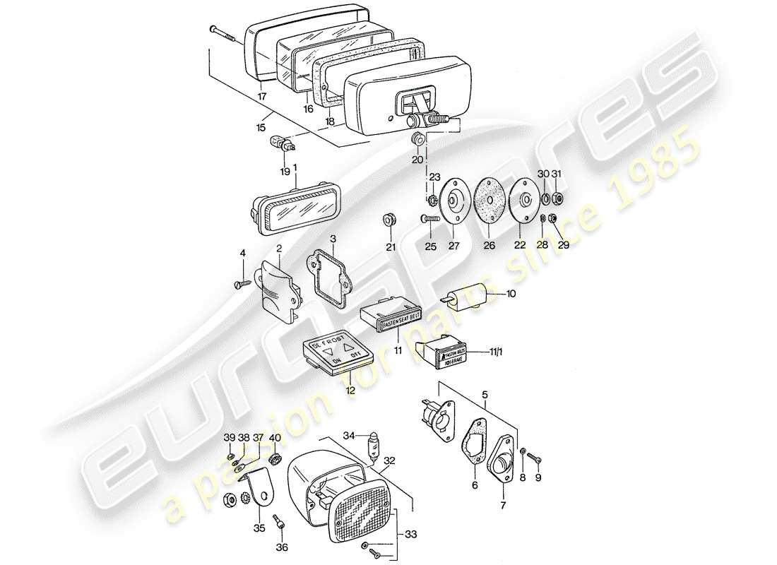 porsche 1977 (911) fendinebbia - fendinebbia posteriore diagramma delle parti