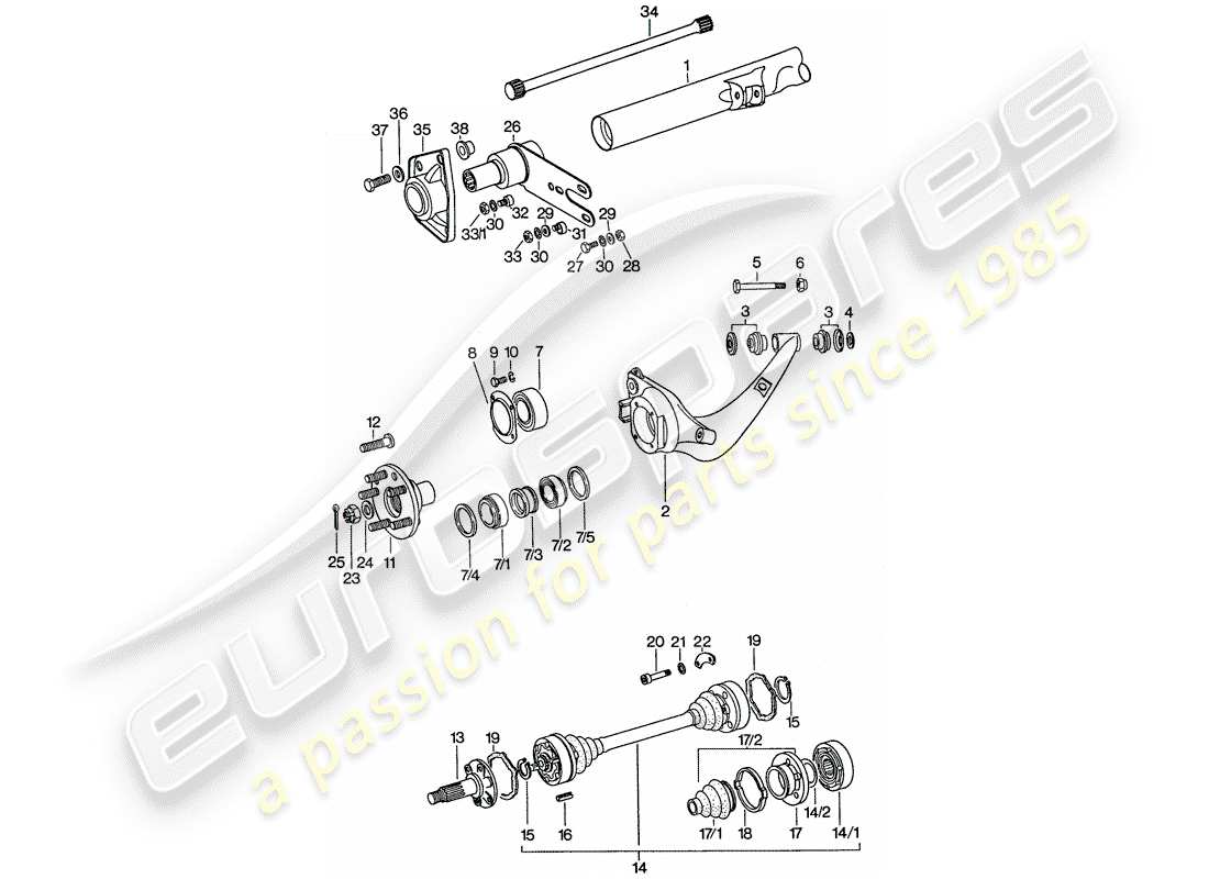 porsche 1977 (911) asse posteriore diagramma delle parti