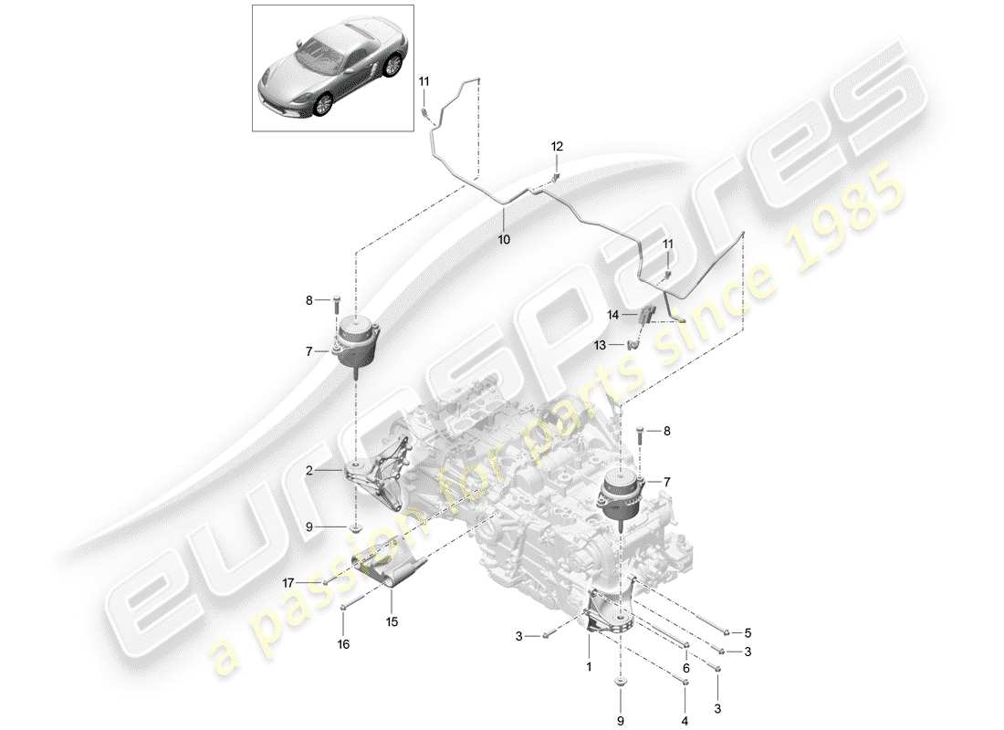 porsche 2018 (718 boxster) attrezzatura di sollevamento motore schema delle parti