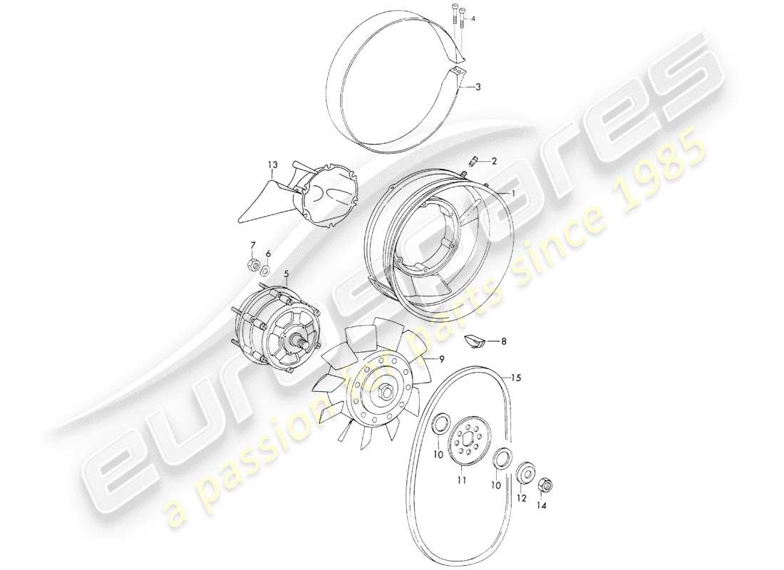 porsche 1973 (911) diagramma delle parti del raffreddamento ad aria