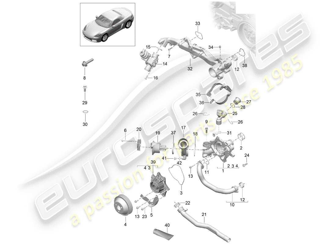porsche 2018 (718 boxster) raffreddamento ad acqua diagramma delle parti