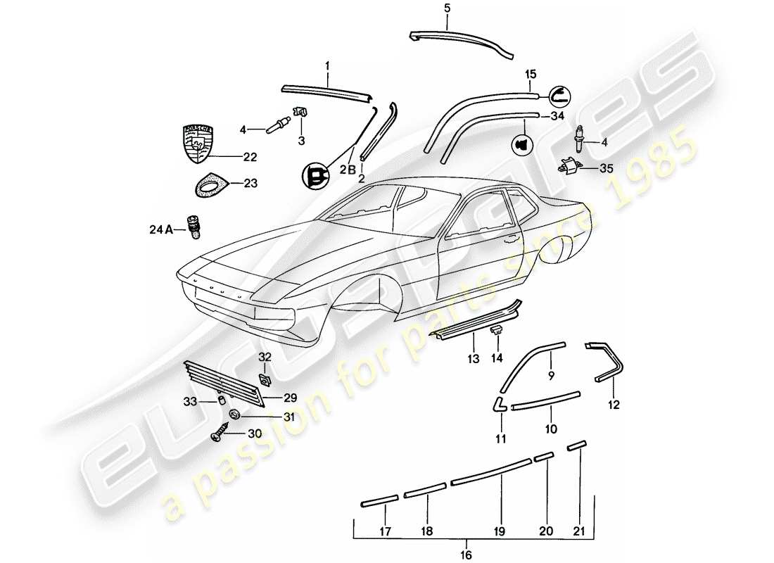 porsche 1987 (924s) modanatura decorativa diagramma delle parti