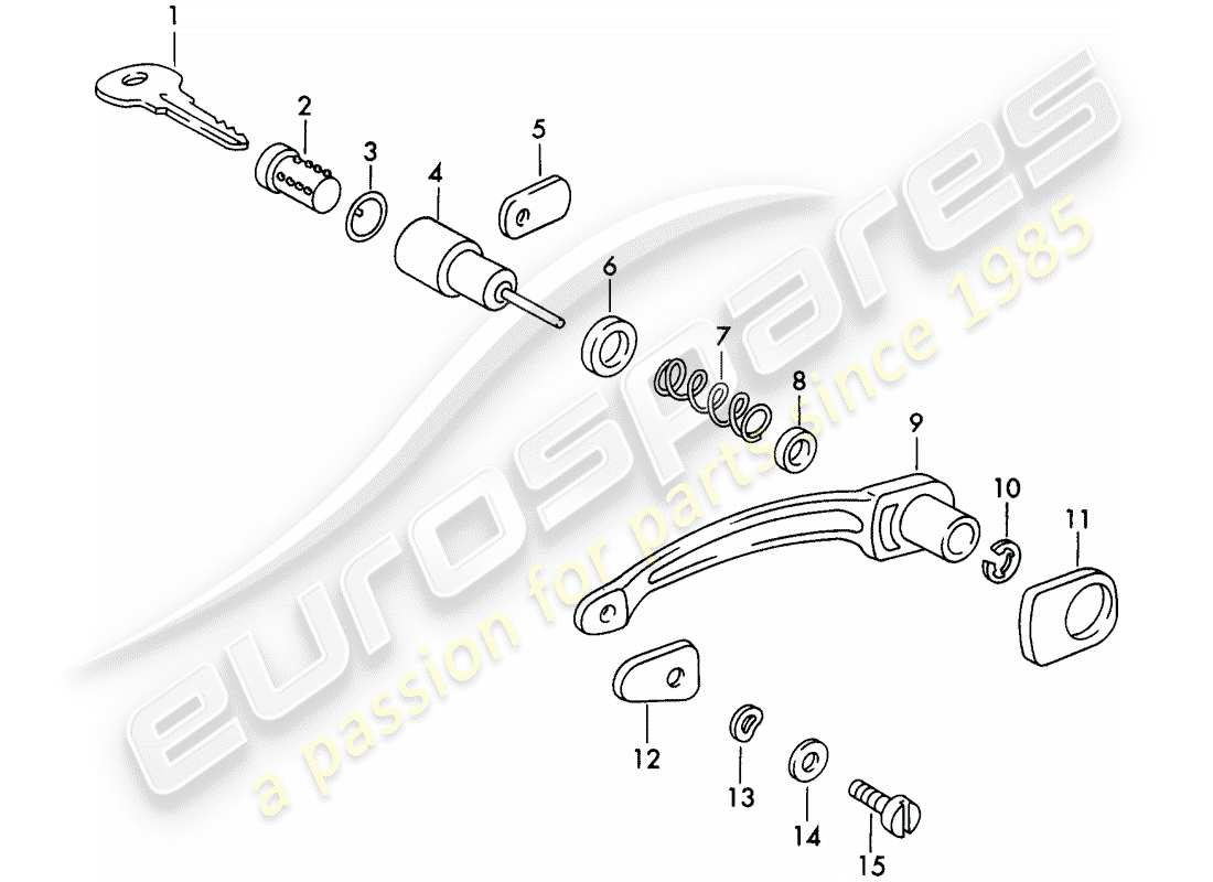 porsche 1954 (356/356a) maniglia della portiera, parti esterne e singole schema delle parti