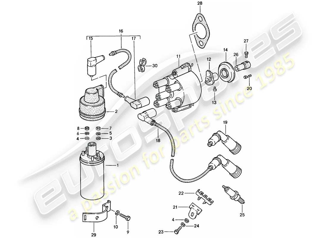 porsche 1988 (924s) impianto elettrico del motore 1 diagramma delle parti