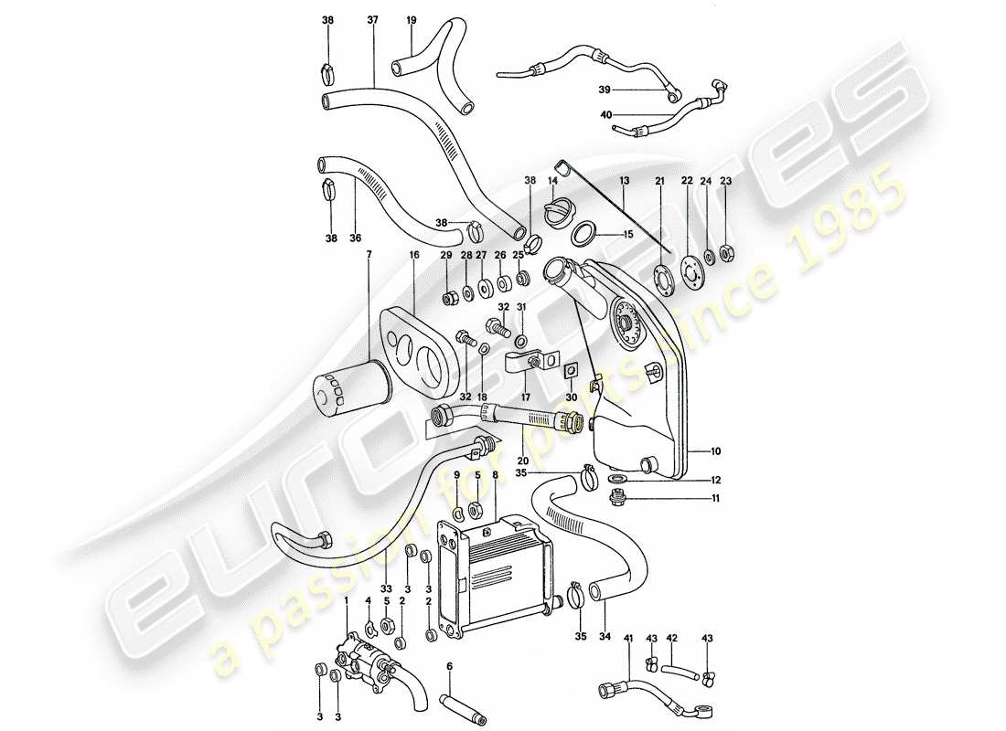 porsche 1977 (911) lubrificazione del motore diagramma delle parti
