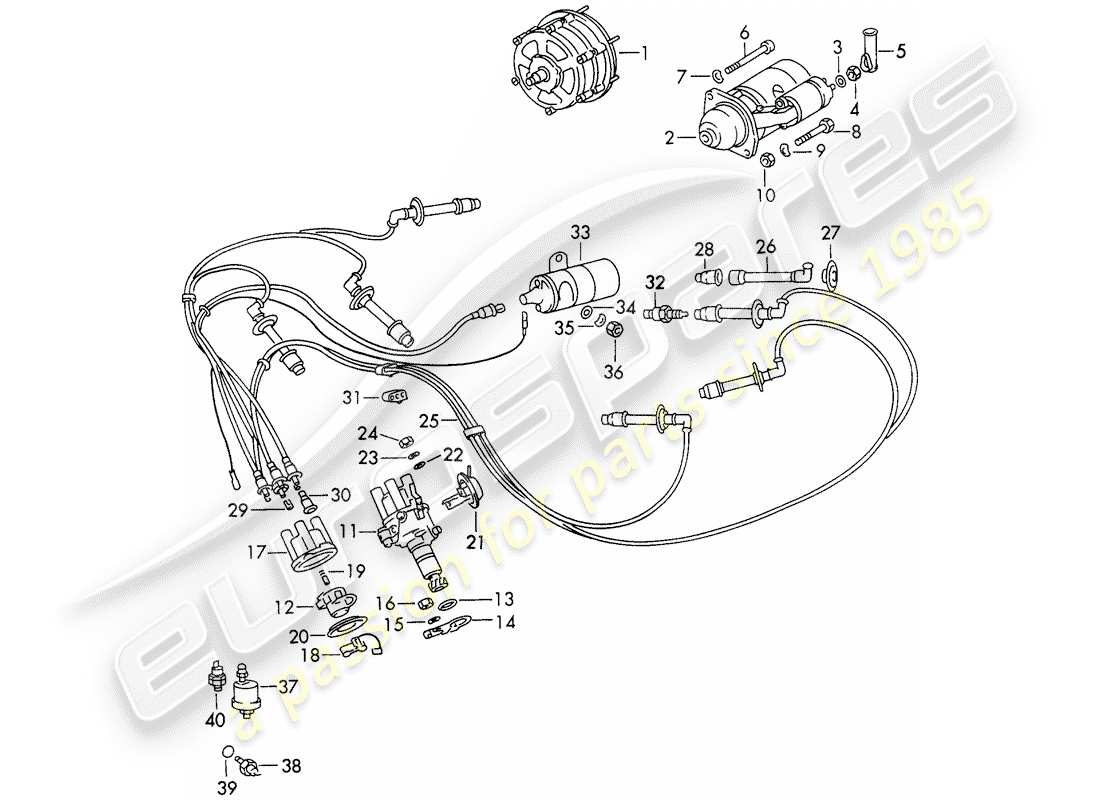 porsche 1972 (911) elettrica del motore diagramma delle parti
