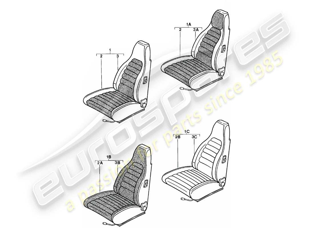 porsche 1981 (924) sedile anteriore - completo - e - coperchio schema delle parti