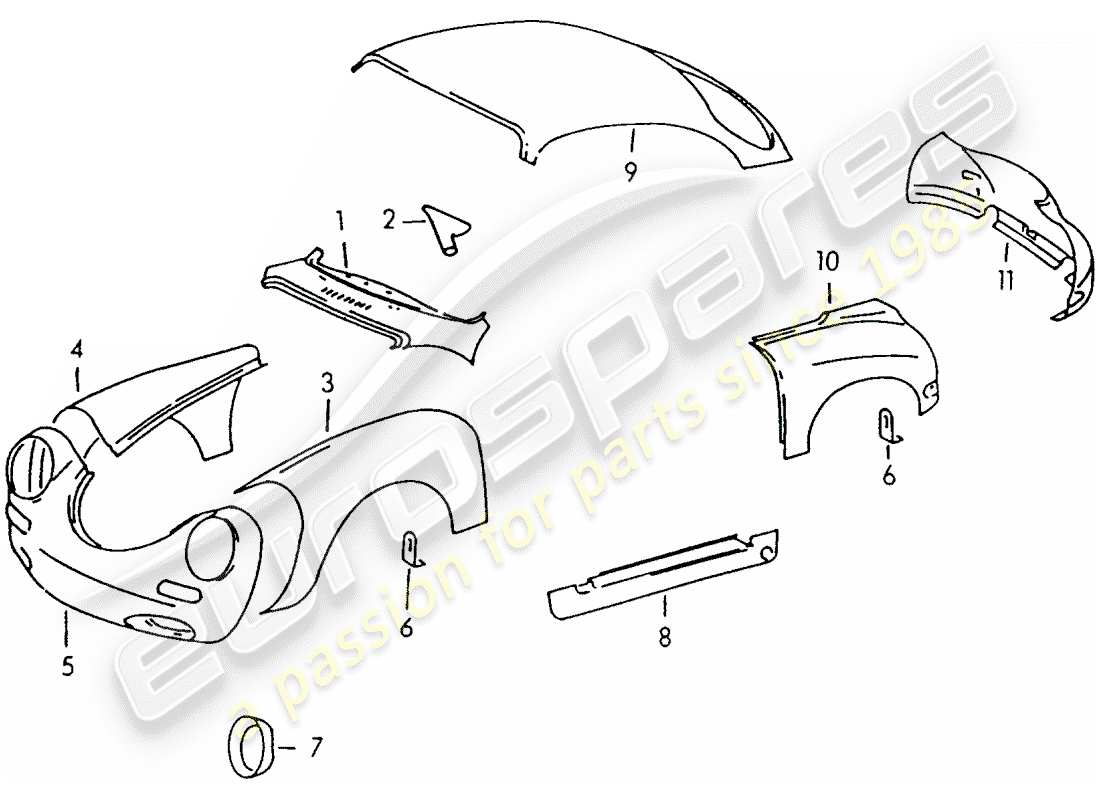 porsche 1958 (356/356a) pannellatura esterna diagramma delle parti