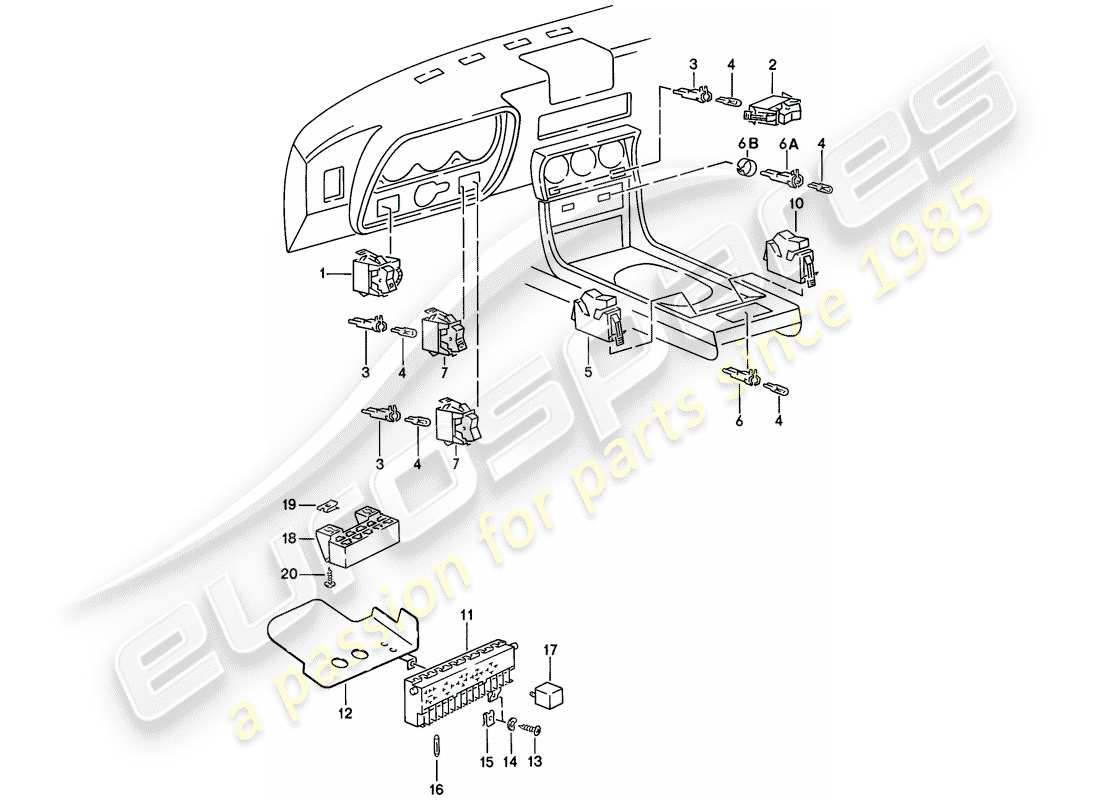 porsche 1978 (924) interruttore - scatola fusibili - rele' diagramma delle parti