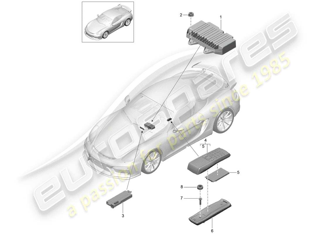 porsche 2016 (981 cayman gt4) diagramma delle parti dell'amplificatore