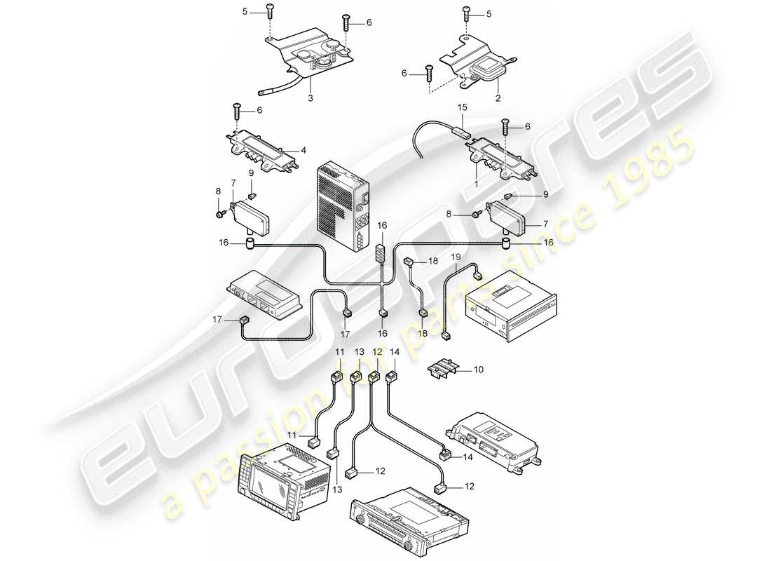 porsche 2007 (cayenne e1 9pa) amplificatore d'antenna diagramma delle parti