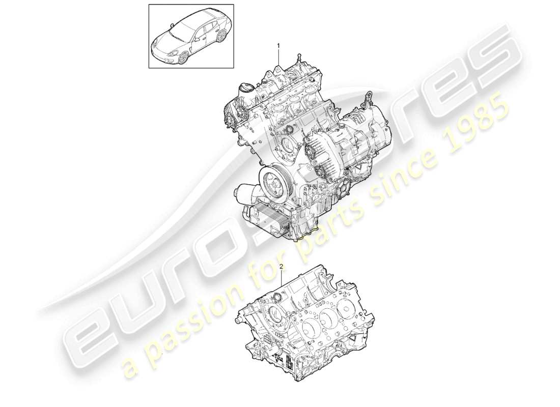porsche 2010 (cayenne e1 9pa) motore di base blocco corto diagramma delle parti