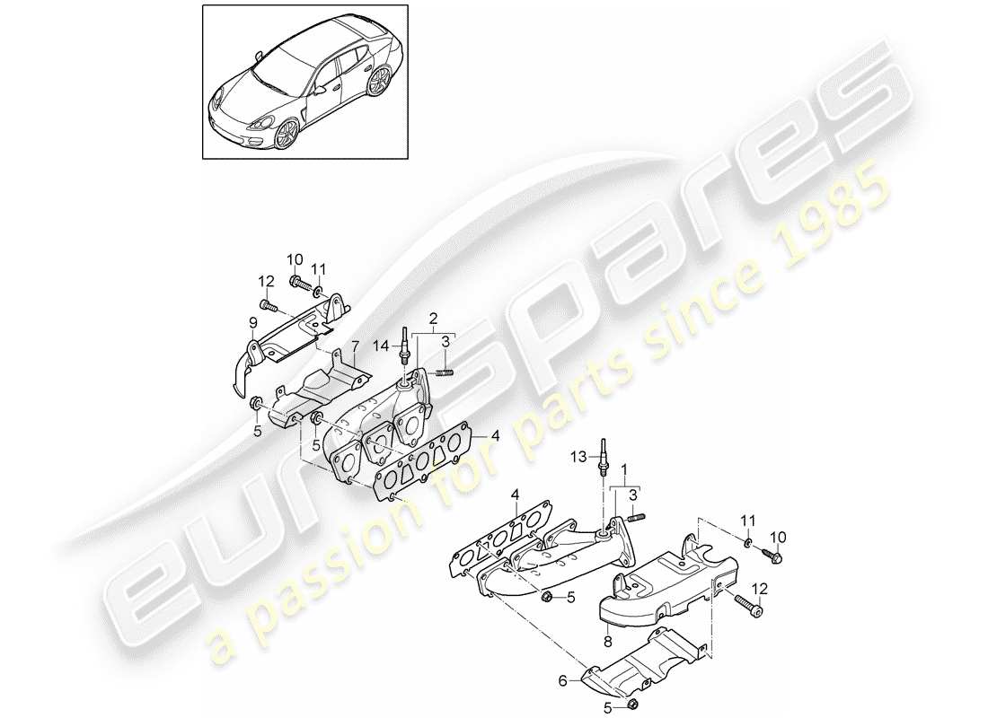 porsche 2011 (panamera 970) diagramma delle parti del sistema di scarico
