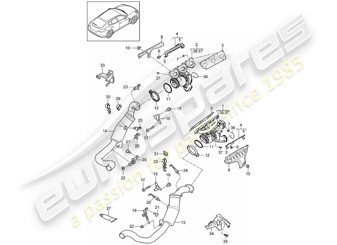porsche 2011 (panamera 970) diagramma delle parti del sistema di scarico